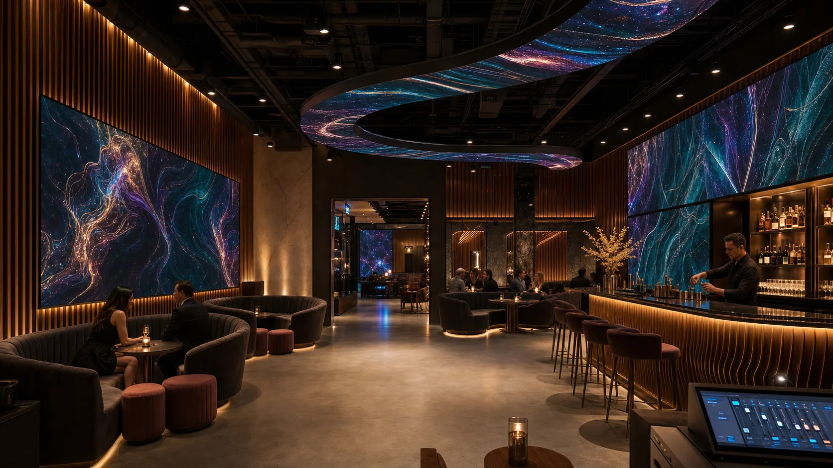 Digital-art cocktail lounge — concept visualization