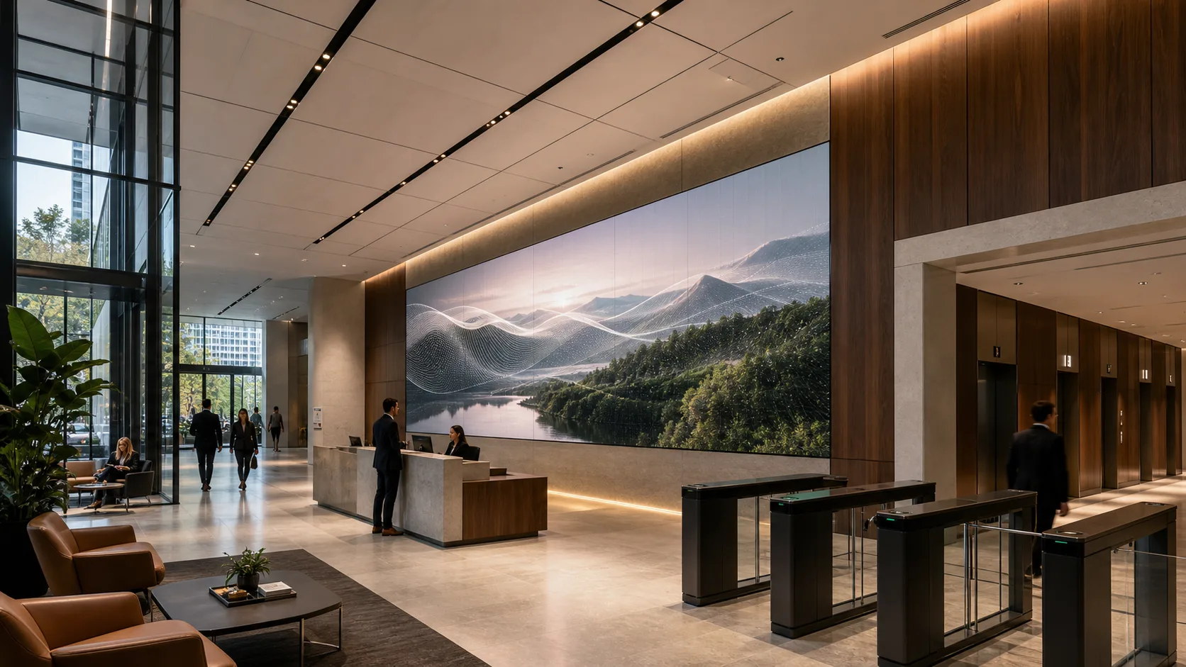 Full-wall commercial lobby — concept visualization