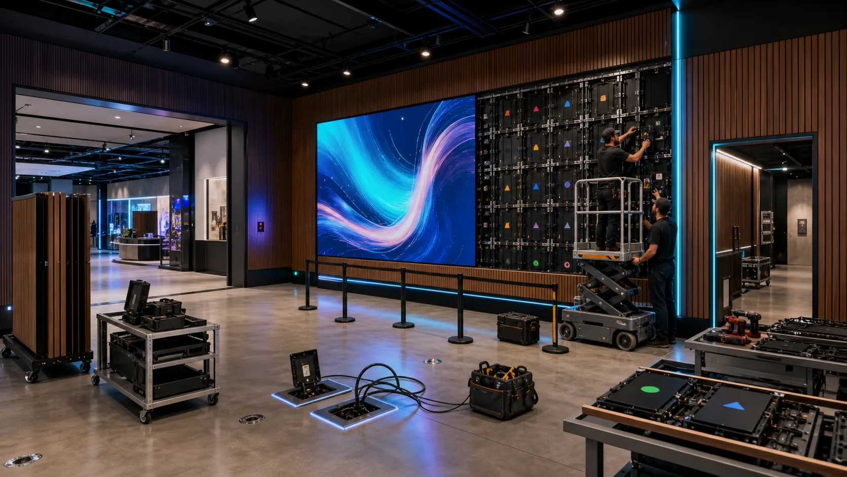 Modular LED changeover room — concept visualization