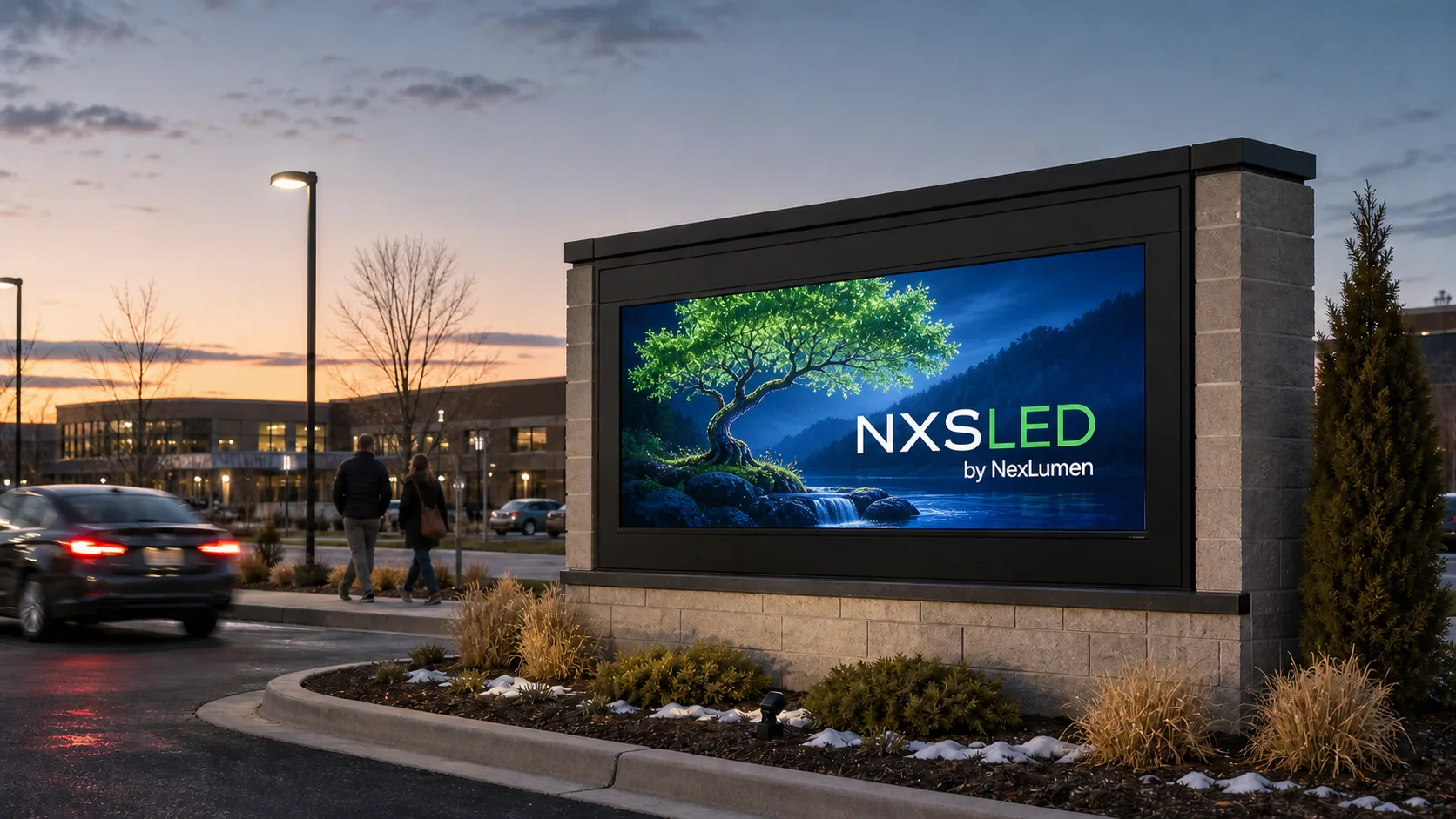Weather-rated LED monument sign — concept visualization