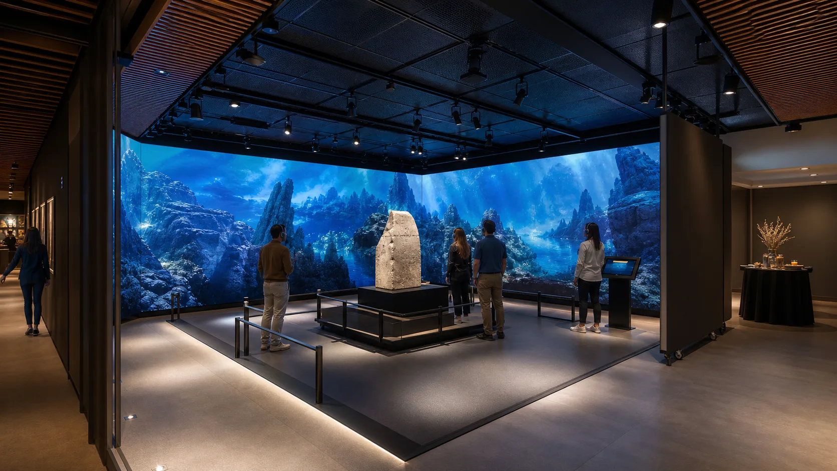 Three-wall museum story room — concept visualization