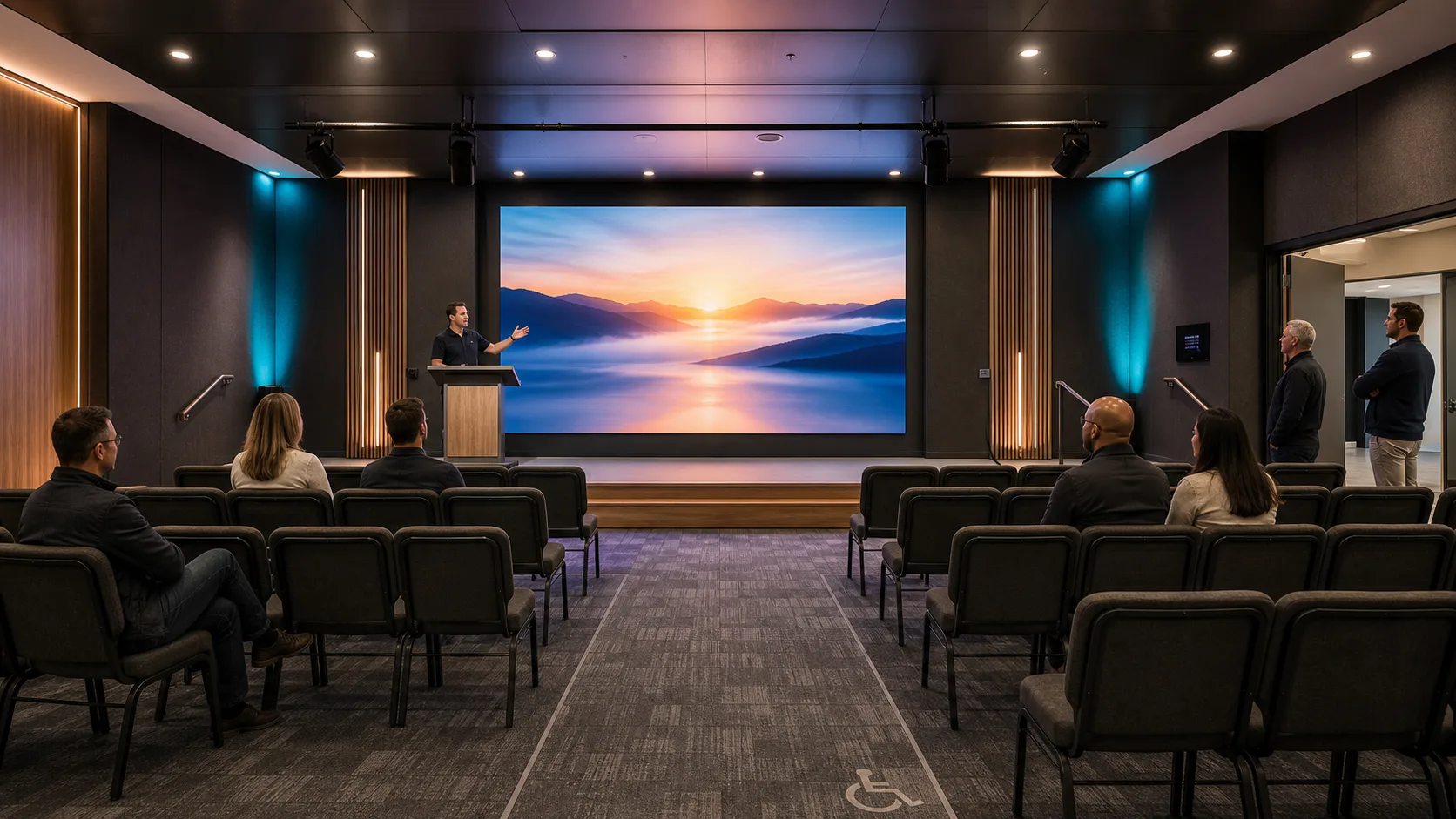 Small-venue stage backdrop illustrative concept environment
